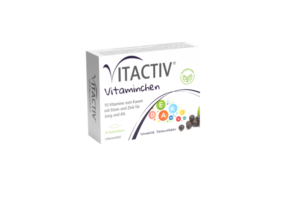 Sie sehen eine Packung VITACTIV® Vitaminchen Schwarze Johannisbeer, Produktbild: 01 VITACTIV® Vitaminchen Schwarze Johannisbeer, A-Nr.: 5683417 - 01