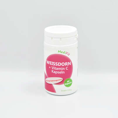 Sie sehen eine Packung Weißdorn + Vitamin C Kapseln, Produktbild: 01 Weißdorn + Vitamin C Kapseln, A-Nr.: 4547451 - 01