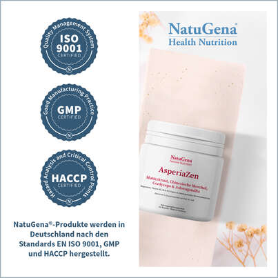 Sie sehen eine Packung NatuGena AsperiaZen Kapseln, Produktbild: 03 NatuGena AsperiaZen Kapseln, A-Nr.: 5719256 - 03