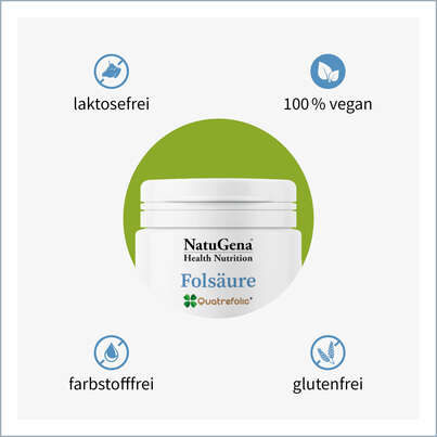 Sie sehen eine Packung NatuGena Folsäure Tabletten, Produktbild: 02 NatuGena Folsäure Tabletten, A-Nr.: 5699140 - 02