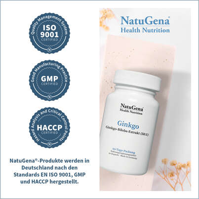 Sie sehen eine Packung NatuGena Ginko Kapseln, Produktbild: 03 NatuGena Ginko Kapseln, A-Nr.: 5699163 - 03