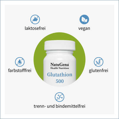 Sie sehen eine Packung NatuGena Glutathion 500 Kapseln, Produktbild: 04 NatuGena Glutathion 500 Kapseln, A-Nr.: 5404268 - 04