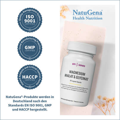 Sie sehen eine Packung NatuGena Magnesium Malat & Glycinat Kapseln, Produktbild: 03 NatuGena Magnesium Malat & Glycinat Kapseln, A-Nr.: 5699306 - 03