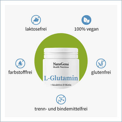 Sie sehen eine Packung NatuGena L-Glutamin Pulver, Produktbild: 02 NatuGena L-Glutamin Pulver, A-Nr.: 5404305 - 02