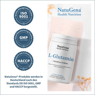 Sie sehen eine Packung NatuGena L-Glutamin Pulver, Produktbild: 03 NatuGena L-Glutamin Pulver, A-Nr.: 5404305 - 03