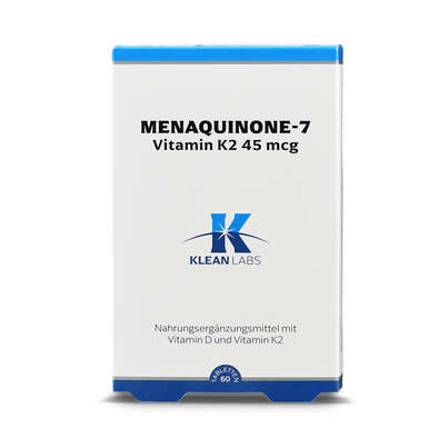 Sie sehen eine Packung Menaquinone-7 Vitamin K2 45 mcg Klean Labs Tabletten, Produktbild: 01 Menaquinone-7 Vitamin K2 45 mcg Klean Labs Tabletten, A-Nr.: 5395575 - 01