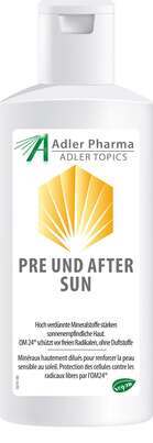 Sie sehen eine Packung Adler Pre und After Sun Gel mit Aloe Vera und OM24, Produktbild: 01 Adler Pre und After Sun Gel mit Aloe Vera und OM24, A-Nr.: 2613528 - 01
