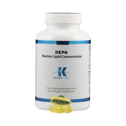 Sie sehen eine Packung Depa Marine Lipid Concentrate Omega-3 Klean Labs Weichkapseln, Produktbild: 04 Depa Marine Lipid Concentrate Omega-3 Klean Labs Weichkapseln, A-Nr.: 5598255 - 04