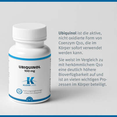 Sie sehen eine Packung Ubiquinol 100 mg Klean Labs Weichkapsel, Produktbild: 07 Ubiquinol 100 mg Klean Labs Weichkapsel, A-Nr.: 5395581 - 07