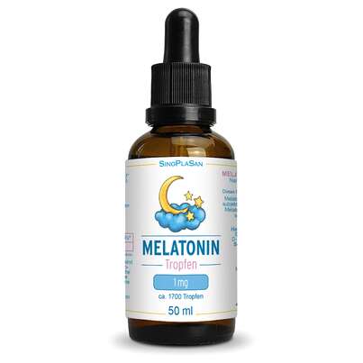 Sie sehen eine Packung Melatonin 1 mg Tropfen 50 ml, Produktbild: 01 Melatonin 1 mg Tropfen 50 ml, A-Nr.: 5354530 - 01