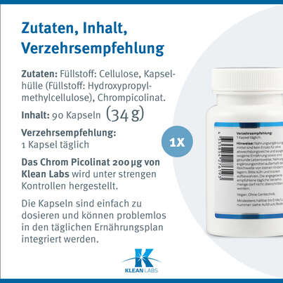 Chrompicolinat 200 mcg Klean Labs Kapseln, A-Nr.: 5707922 - 09