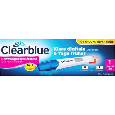 Sie sehen eine Packung Clearblue® Schwangerschaftstest Ultra Frühtest Digital, Produktbild: 01 Clearblue® Schwangerschaftstest Ultra Frühtest Digital, A-Nr.: 5424650 - 01