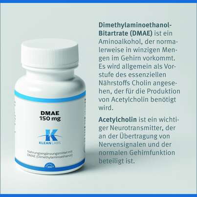 Sie sehen eine Packung DMAE 150 mg Klean Labs Kapseln, Produktbild: 07 DMAE 150 mg Klean Labs Kapseln, A-Nr.: 5749493 - 07