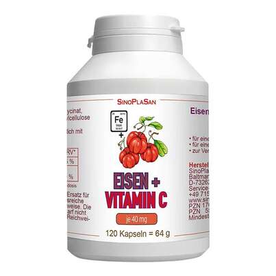 Sie sehen eine Packung Eisen 40 mg + Vitamin C 40 mg 120 Kapseln, Produktbild: 01 Eisen 40 mg + Vitamin C 40 mg 120 Kapseln, A-Nr.: 5571977 - 01