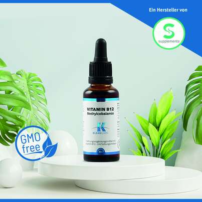 Sie sehen eine Packung Vitamin B12 Methylcobalamin Klean Labs Tropfen, Produktbild: 04 Vitamin B12 Methylcobalamin Klean Labs Tropfen, A-Nr.: 5598143 - 04