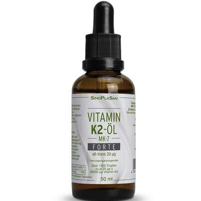 Sie sehen eine Packung Vitamin K2 Öl FORTE 20 µg Tropfen 50 ml, Produktbild: 01 Vitamin K2 Öl FORTE 20 µg Tropfen 50 ml, A-Nr.: 4740024 - 01