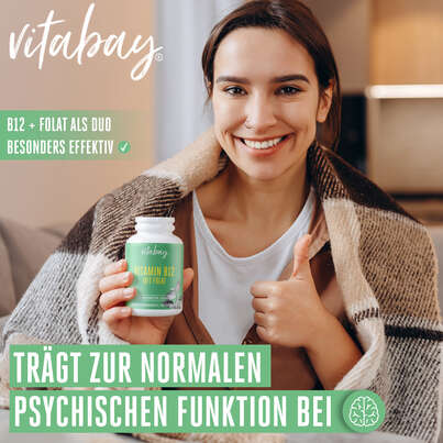 Sie sehen eine Packung Vitabay Vitamin B12 mit Folat Lutschtabletten, Produktbild: 03 Vitabay Vitamin B12 mit Folat Lutschtabletten, A-Nr.: 5878428 - 03