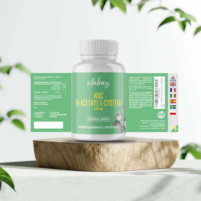 Sie sehen eine Packung Vitabay NAC (N-ACETHYL L-CYSTEIN) 600 mg Kapseln, Produktbild: 05 Vitabay NAC (N-ACETHYL L-CYSTEIN) 600 mg Kapseln, A-Nr.: 5878150 - 05