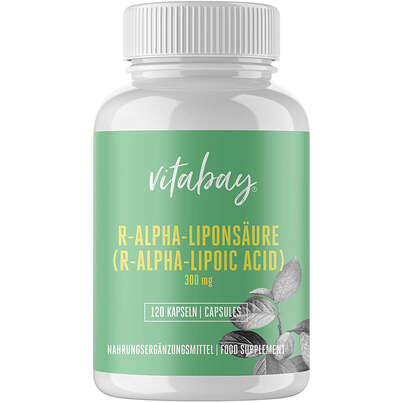 Sie sehen eine Packung Vitabay R-Alpha Liponsäure 300 mg Kapseln, Produktbild: 01 Vitabay R-Alpha Liponsäure 300 mg Kapseln, A-Nr.: 5877699 - 01