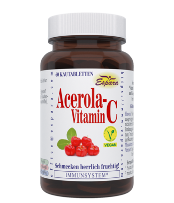 Sie sehen eine Packung Espara Acerola Vitamin C Kautabletten, Produktbild: 01 Espara Acerola Vitamin C Kautabletten, A-Nr.: 3378644 - 01