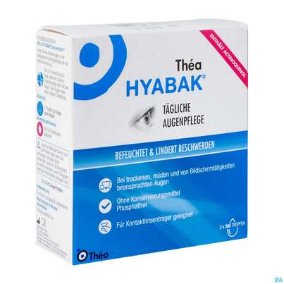 Sie sehen eine Packung Augentropfen Hyabak Hypoton.hyaluronat 0,15% Original 3x10m 30ml, Produktbild: 02 Augentropfen Hyabak Hypoton.hyaluronat 0,15% Original 3x10m 30ml, A-Nr.: 4523580 - 02