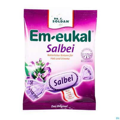 Sie sehen eine Packung Em-eukal Bonbons Zuckerhaltig Salbei 75g, Produktbild: 01 Em-eukal Bonbons Zuckerhaltig Salbei 75g, A-Nr.: 3265325 - 01