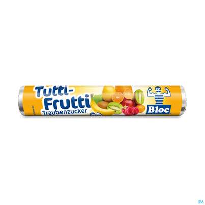 Sie sehen eine Packung Bloc Traubenzucker Rollen Tutti-frutti 42g, Produktbild: 02 Bloc Traubenzucker Rollen Tutti-frutti 42g, A-Nr.: 3386402 - 02