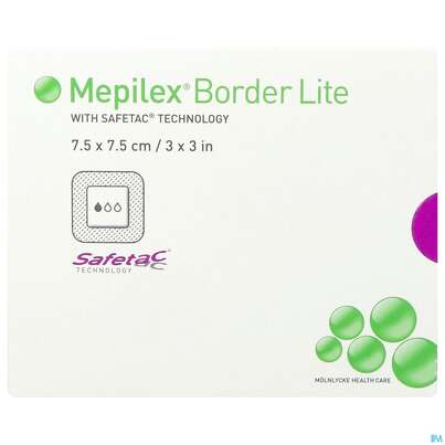 Sie sehen eine Packung Wundverband Mepilex Silikon Border/flex/lite 7,5x 7,5cm 5st, Produktbild: 01 Wundverband Mepilex Silikon Border/flex/lite 7,5x 7,5cm 5st, A-Nr.: 3067849 - 01
