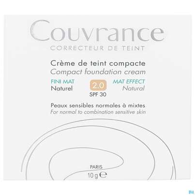 Sie sehen eine Packung Avène Couvrance Kompakt Creme-make-up Mattierend Naturel 10g, Produktbild: 01 Avène Couvrance Kompakt Creme-make-up Mattierend Naturel 10g, A-Nr.: 2594943 - 01