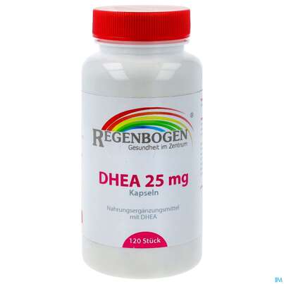 Sie sehen eine Packung Dhea Kapseln 25mg -regenbogen Apo 120st, Produktbild: 01 Dhea Kapseln 25mg -regenbogen Apo 120st, A-Nr.: 5321542 - 01