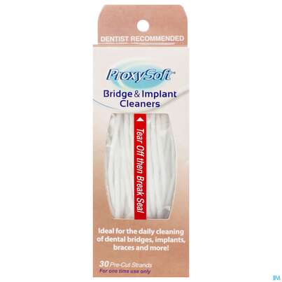 Sie sehen eine Packung Zahnseide Proxysoft Bridge +implant Cleaners 30st, Produktbild: 01 Zahnseide Proxysoft Bridge +implant Cleaners 30st, A-Nr.: 4407299 - 01