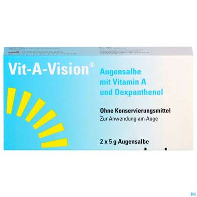 Sie sehen eine Packung Augen Salbe Vit-a-vision 5g 2st, Produktbild: 01 Augen Salbe Vit-a-vision 5g 2st, A-Nr.: 4789332 - 01