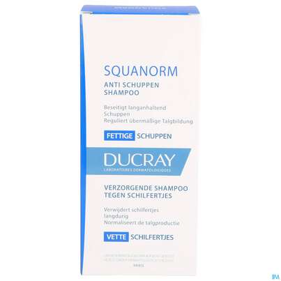 Sie sehen eine Packung Ducray Squanorm Antischuppen-shampoo Fettige Schuppen 200ml, Produktbild: 01 Ducray Squanorm Antischuppen-shampoo Fettige Schuppen 200ml, A-Nr.: 4286447 - 01