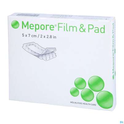 Sie sehen eine Packung Mepore/film +pad/pharm 5x 7cm 5st, Produktbild: 02 Mepore/film +pad/pharm 5x 7cm 5st, A-Nr.: 3743782 - 02