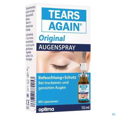 Sie sehen eine Packung Tears Again Augenspray -optima 10ml, Produktbild: 03 Tears Again Augenspray -optima 10ml, A-Nr.: 3726022 - 03