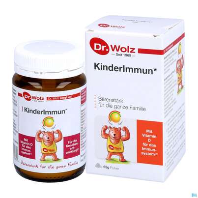 Sie sehen eine Packung Kinder Immun Pulver Dr.wolz Nr.60500 65g, Produktbild: 04 Kinder Immun Pulver Dr.wolz Nr.60500 65g, A-Nr.: 3693541 - 04