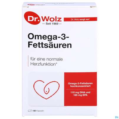 Sie sehen eine Packung Omega -3 Fettsaeuren Kapseln Dr.wolz Nr 60593 60st, Produktbild: 01 Omega -3 Fettsaeuren Kapseln Dr.wolz Nr 60593 60st, A-Nr.: 3693506 - 01