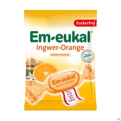 Sie sehen eine Packung Em-eukal Bonbons Zuckerfrei Ingwer-orange 75g, Produktbild: 01 Em-eukal Bonbons Zuckerfrei Ingwer-orange 75g, A-Nr.: 3997873 - 01
