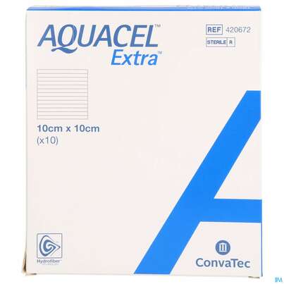Sie sehen eine Packung Convatec Aquacel Extra 10x10 Cm, Produktbild: 01 Convatec Aquacel Extra 10x10 Cm, A-Nr.: 3972867 - 01