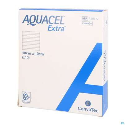 Sie sehen eine Packung Convatec Aquacel Extra 10x10 Cm, Produktbild: 02 Convatec Aquacel Extra 10x10 Cm, A-Nr.: 3972867 - 02