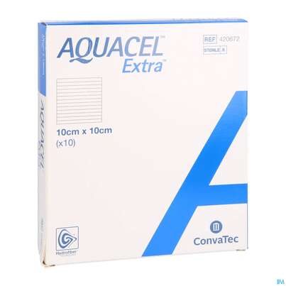 Sie sehen eine Packung Convatec Aquacel Extra 10x10 Cm, Produktbild: 03 Convatec Aquacel Extra 10x10 Cm, A-Nr.: 3972867 - 03
