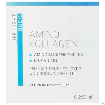 Sie sehen eine Packung Life Light Ampullen Amino Kollagen +l-carnitin 10st, Produktbild: 01 Life Light Ampullen Amino Kollagen +l-carnitin 10st, A-Nr.: 3945540 - 01