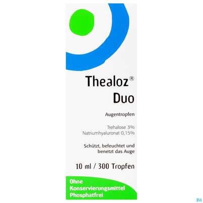 Sie sehen eine Packung Augentropfen Thealoz/duo Trehalose+hyaluronsaeure Original 10ml, Produktbild: 02 Augentropfen Thealoz/duo Trehalose+hyaluronsaeure Original 10ml, A-Nr.: 3946410 - 02