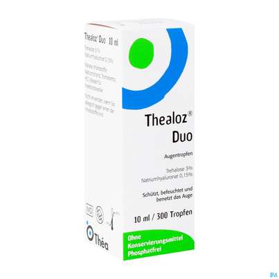 Sie sehen eine Packung Augentropfen Thealoz/duo Trehalose+hyaluronsaeure Original 10ml, Produktbild: 04 Augentropfen Thealoz/duo Trehalose+hyaluronsaeure Original 10ml, A-Nr.: 3946410 - 04