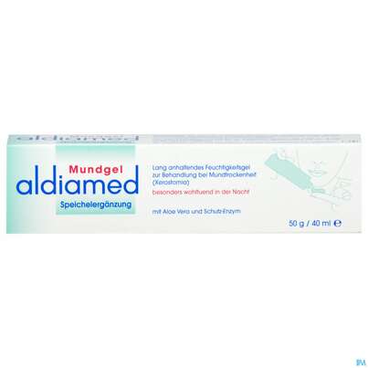 Sie sehen eine Packung Mundgel Aldiamed Zur Speichelergaenzung 50g, Produktbild: 01 Mundgel Aldiamed Zur Speichelergaenzung 50g, A-Nr.: 3888517 - 01