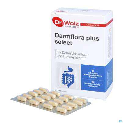 Sie sehen eine Packung Darmflora Plus Dr.wolz Select Kapseln Nr 60570 80st, Produktbild: 06 Darmflora Plus Dr.wolz Select Kapseln Nr 60570 80st, A-Nr.: 3839306 - 06