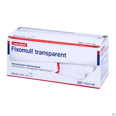 Sie sehen eine Packung Fixierbinden Fixomull Transparent Fixierverband Wasserfest 2mx10cm 1st, Produktbild: 02 Fixierbinden Fixomull Transparent Fixierverband Wasserfest 2mx10cm 1st, A-Nr.: 3048214 - 02