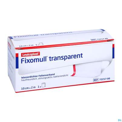 Sie sehen eine Packung Fixierbinden Fixomull Transparent Fixierverband Wasserfest 2mx10cm 1st, Produktbild: 03 Fixierbinden Fixomull Transparent Fixierverband Wasserfest 2mx10cm 1st, A-Nr.: 3048214 - 03