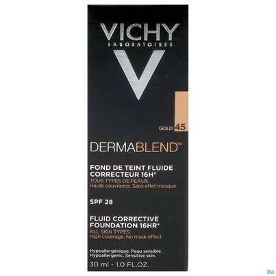 Sie sehen eine Packung Vichy Dermablend Make-up 45 Gold 30ml, Produktbild: 02 Vichy Dermablend Make-up 45 Gold 30ml, A-Nr.: 3044647 - 02