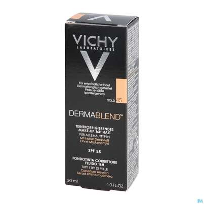 Sie sehen eine Packung Vichy Dermablend Make-up 45 Gold 30ml, Produktbild: 08 Vichy Dermablend Make-up 45 Gold 30ml, A-Nr.: 3044647 - 08